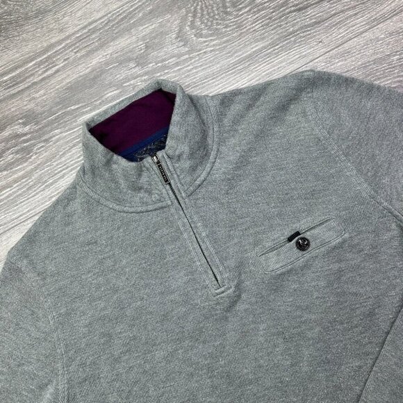 Ted Baker London 'Valerio' Quarter Zip Pullover Mens 4 Large Gray Sweater Preppy - Picture 4 of 13
